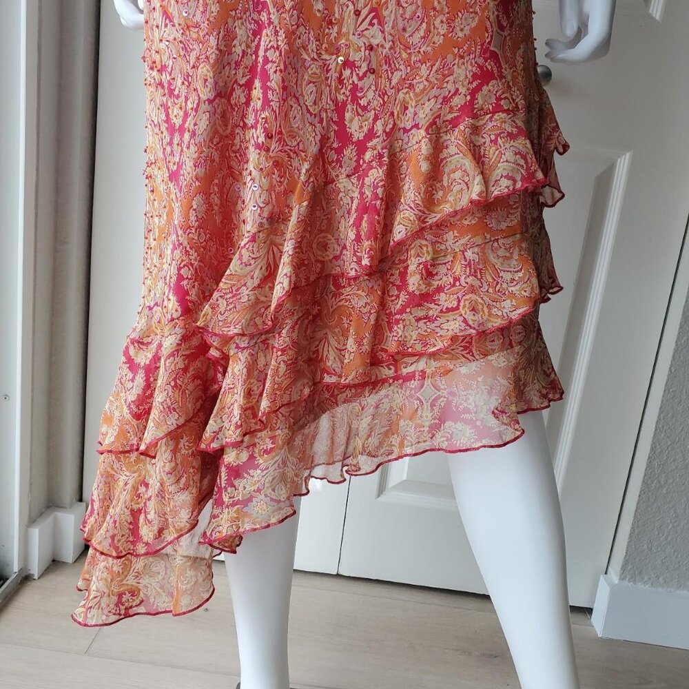 ICE Vintage 100% Silk Paisley Print Sleeveless Asymmetrical Midi Dress Size 10 - Picture 6 of 8